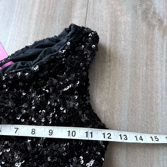 NWT EDIKTED asymmetrical cutout one shoulder sequin mini dress black size medium - Picture 4 of 5